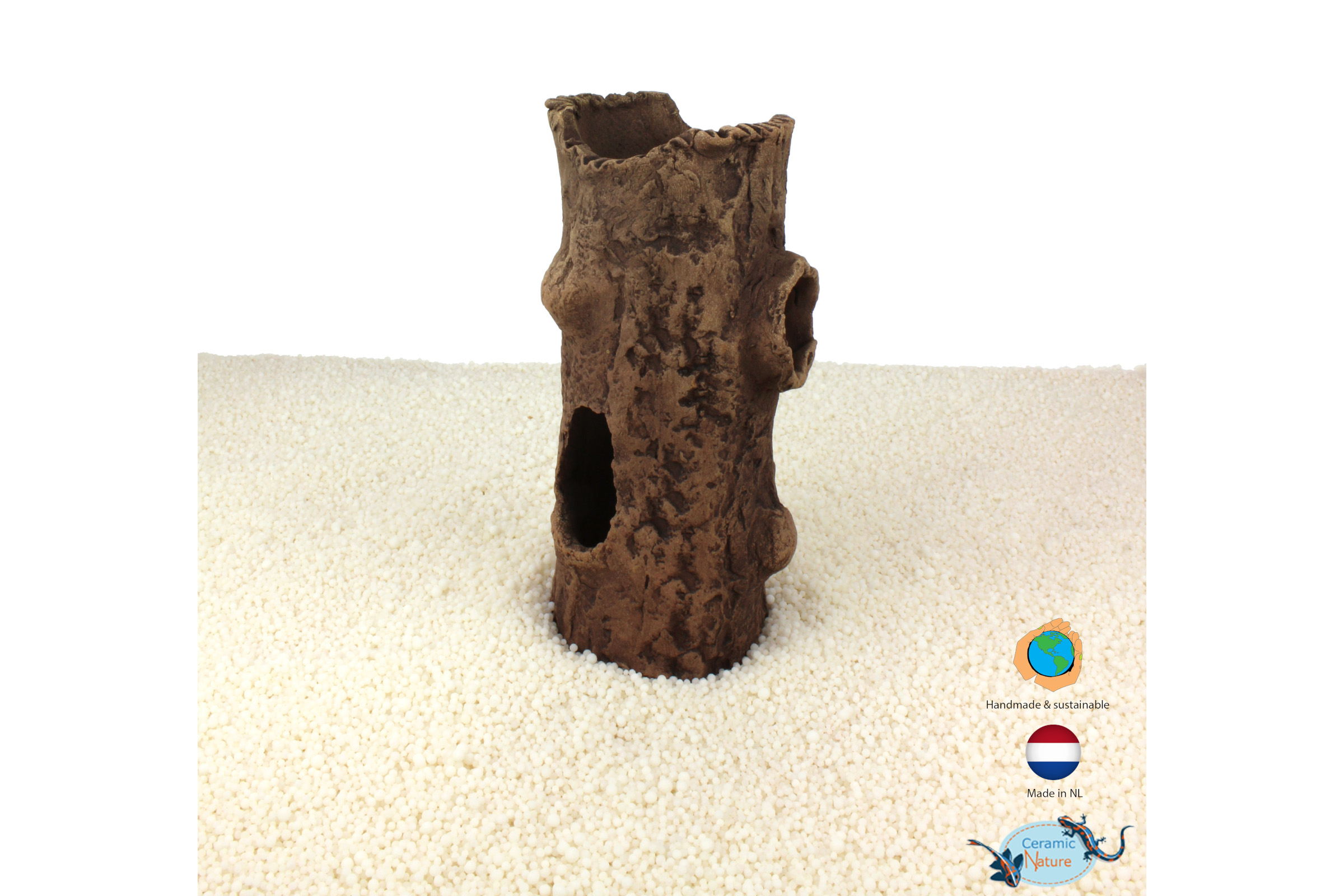 CeramicNature Log mit 1 Ast, Baumstamm-Höhle, ca. 14 × 6 × 6 cm